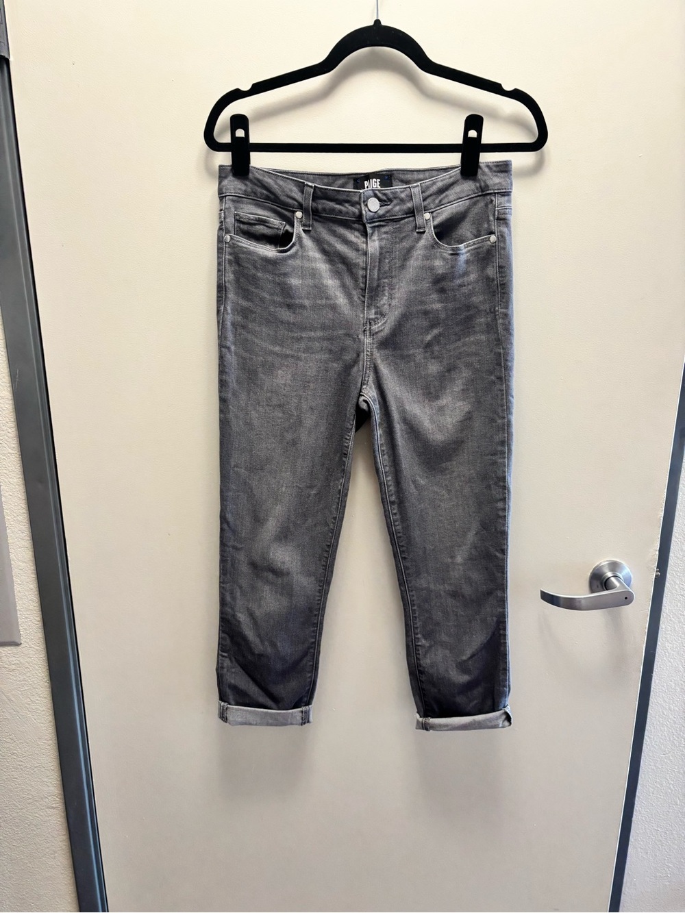 PAIGE Washed Grey Mid-Rise Jeans
